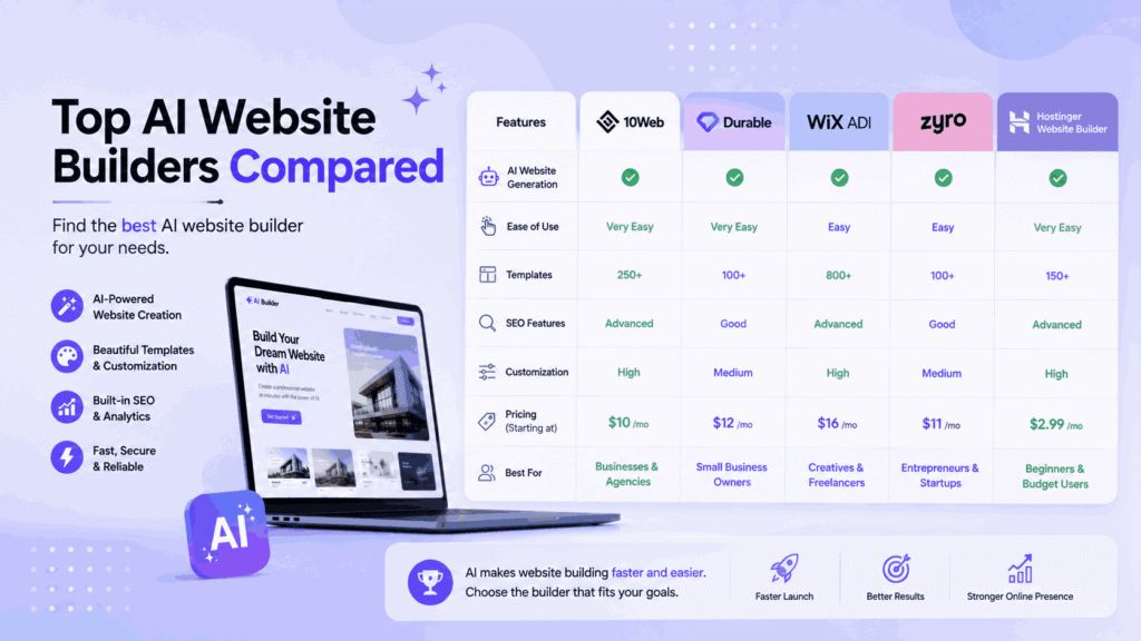 Best AI website builders in 2026 comparison for SEO-friendly business websites